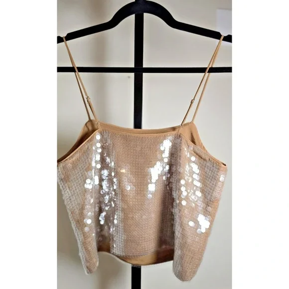 Madewell Women's Small Cami Beige Tank Top Sequined Fallen Timber Lined Sparkle‎ - Picture 13 of 16